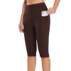 tuduoms Women's Long Biker Yoga Shorts High Waisted Tummy Control Compression Shorts Athletic Workout Running Shorts Pockets Brown view 2