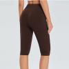 tuduoms Women's Long Biker Yoga Shorts High Waisted Tummy Control Compression Shorts Athletic Workout Running Shorts Pockets Brown view 3