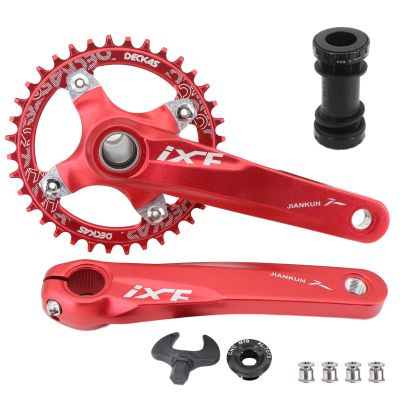 DJC Bike Crankset 104BCD with Chainring BSA Bottom Bracket with Spindle for MTB 1x 2X 3X Speed Mountain Bike Black Red Oilslick 170mm 175mm (170mm Red, Round 36T)