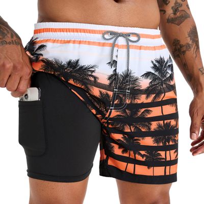 APTRO Men's Swim Trunks with Compression Liner 5 Inch Bathing Suit Beach Swimsuits #C196 M