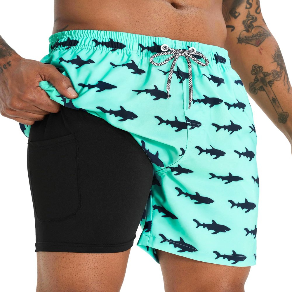 APTRO Men's Swim Trunks with Compression Liner 5 Inch Bathing Suit Beach Swimsuits #C195 M