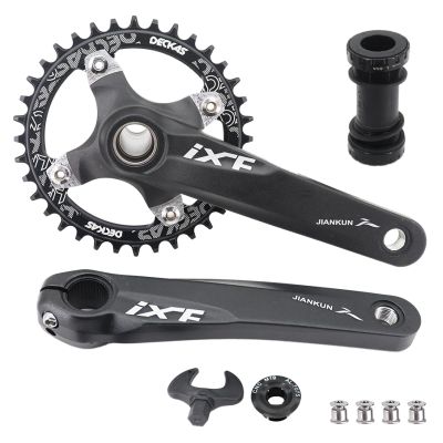 DJC Bike Crankset 104BCD with Chainring BSA Bottom Bracket with Spindle for MTB 1x 2X 3X Speed Mountain Bike Black Red Oilslick 170mm 175mm (170mm Black, Round 38T)