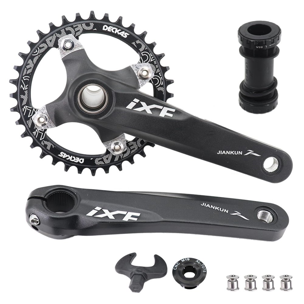 DJC Bike Crankset 104BCD with Chainring BSA Bottom Bracket with Spindle for MTB 1x 2X 3X Speed Mountain Bike Black Red Oilslick 170mm 175mm (170mm Black, Round 38T)