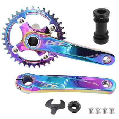DJC Bike Crankset 104BCD with Chainring BSA Bottom Bracket with Spindle for MTB 1x 2X 3X Speed Mountain Bike Black Red Oilslick 170mm 175mm (170mm Oilslick, Round 32T)