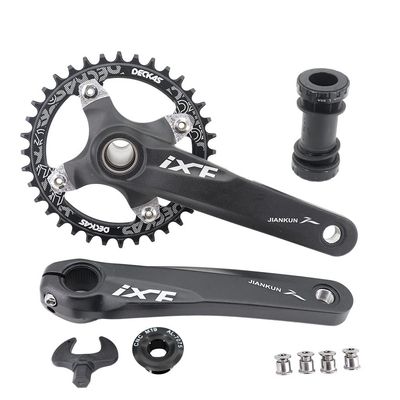 DJC Bike Crankset 104BCD with Chainring BSA Bottom Bracket with Spindle for MTB 1x 2X 3X Speed Mountain Bike Black Red Oilslick 170mm 175mm (175mm Black, Round 36T)