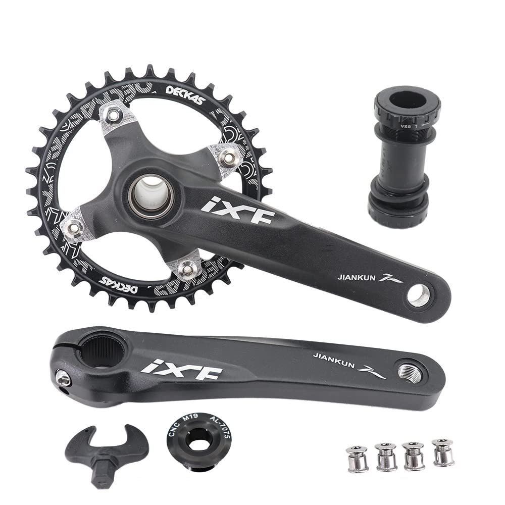 DJC Bike Crankset 104BCD with Chainring BSA Bottom Bracket with Spindle for MTB 1x 2X 3X Speed Mountain Bike Black Red Oilslick 170mm 175mm (175mm Black, Round 36T)