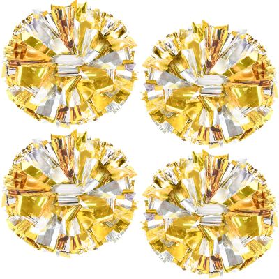 4Pcs Upgraded 12inch Metallic Cheerleading Pom Poms, HOLENGS Cheerleader Pompoms Cheer Poms for Kids Adults, Cheering Squad Pompoms for School Sports Games Dance Party (Gold and Silver)