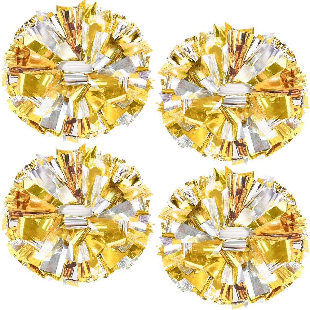 4Pcs Upgraded 12inch Metallic Cheerleading Pom Poms, HOLENGS Cheerleader Pompoms Cheer Poms for Kids Adults, Cheering Squad Pompoms for School Sports Games Dance Party (Gold and Silver)