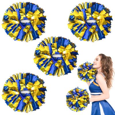 HOLENGS 4Pcs Upgraded 12inch Metallic Cheerleading Pom Poms, Cheerleader Pompoms Cheer Poms for Kids Adults, Cheering Squad Pompoms for School Sports Games Dance Party (Blue and Gold)