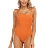Tie Shoulder One Piece Swimsuit Ribbed Swimwear Women Backless Bodysuit Solid Women's Bathing Suits (Orange,S) view 1