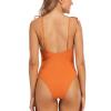Tie Shoulder One Piece Swimsuit Ribbed Swimwear Women Backless Bodysuit Solid Women's Bathing Suits (Orange,S) view 3