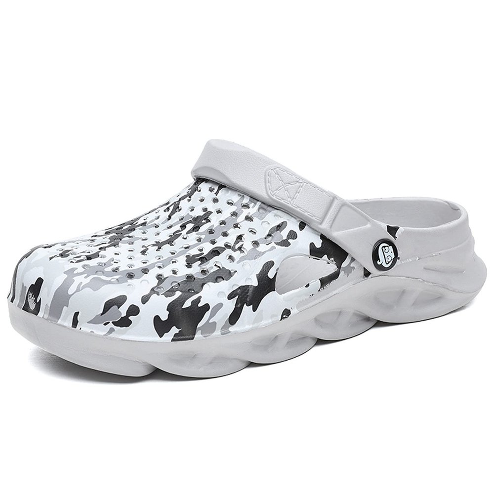 FLIOZY Garden Clogs Mens Breathable Beach Sandals Outdoor Indoor Water Clogs Travel Walking Sports Sandals Grey Camo 45