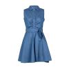 BORAMAX Womens Summer Bodycon Denim Sleeveless Short Dress Party Evening Mini Dresses Belted Flared Knee Shirt view 3