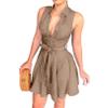 BORAMAX Womens Summer Bodycon Denim Sleeveless Short Dress Party Evening Mini Dresses Belted Flared Knee Shirt view 1