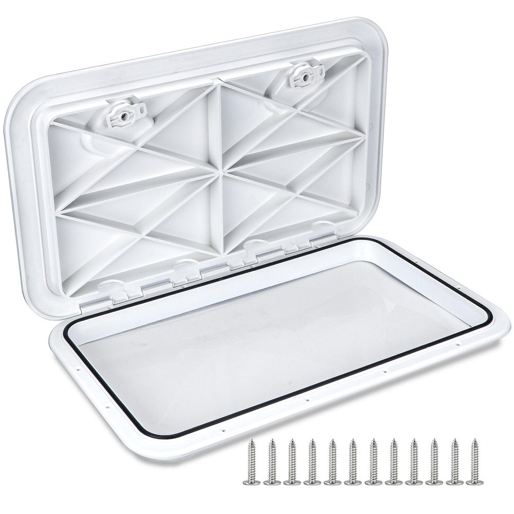 smartmarine 24"x14" Marine Boat Deck Hatch,Boat Access Hatch & Lid, Black/White (White)
