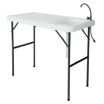 Vasitelan Portable Fish Cleaning Table with Sink, Folding Outdoor Camping Sink Station, Heavy Duty Fillet Table with Faucet for Dock Beach Patio Picnic