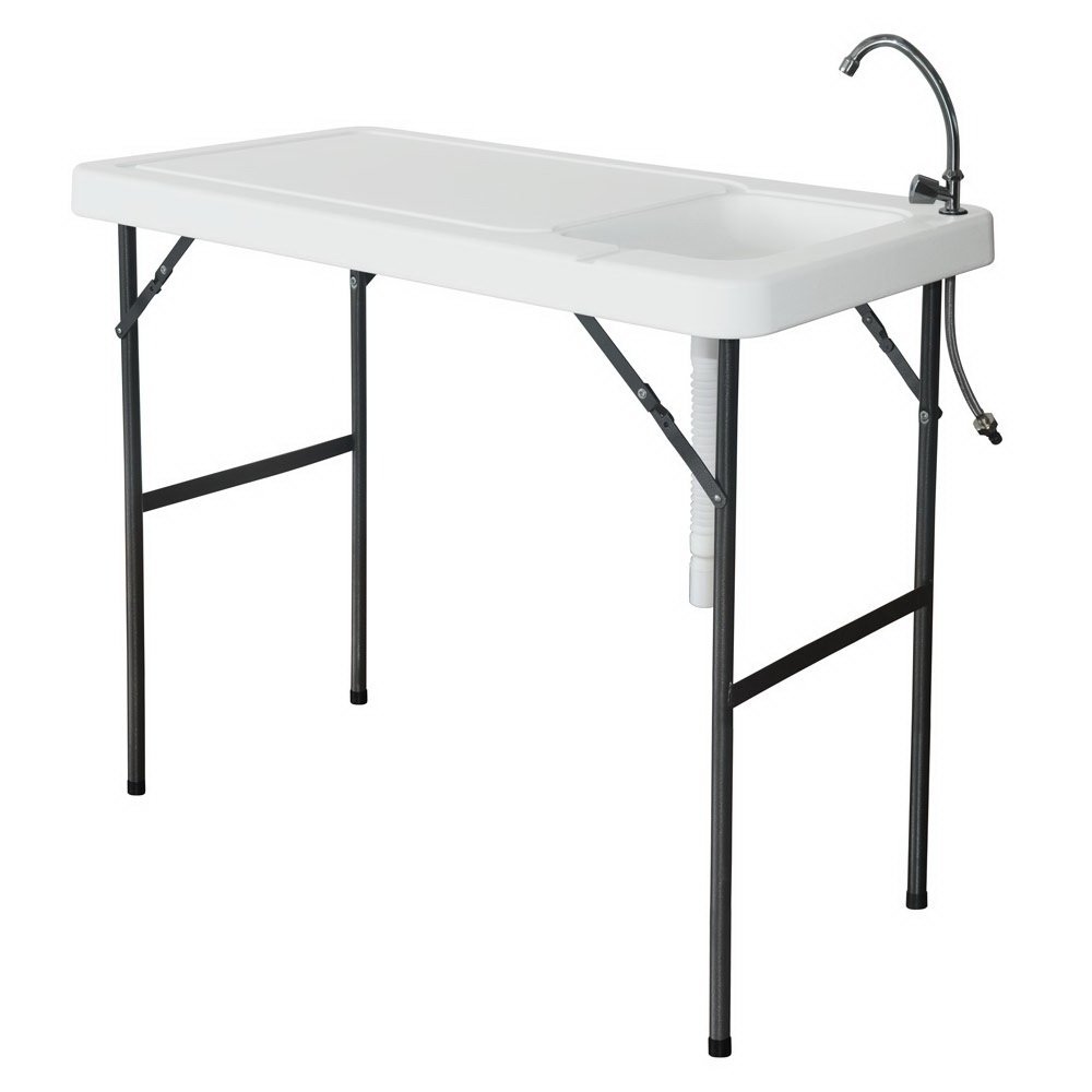 Vasitelan Portable Fish Cleaning Table with Sink, Folding Outdoor Camping Sink Station, Heavy Duty Fillet Table with Faucet for Dock Beach Patio Picnic