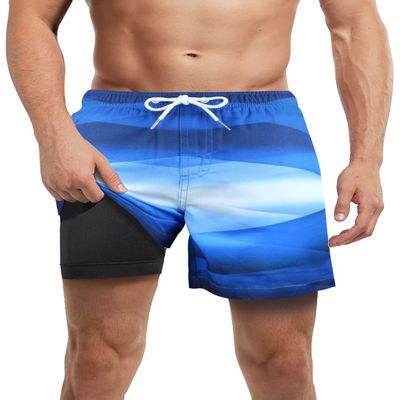 LUCOWEE Mens Swim Trunks with Compression Liner no Chafe Boxer Brief Lined Swimming Trunks Quick Dry UPF 50+ Stretchy 5/7 inch Inseam Bathing Suit Shorts