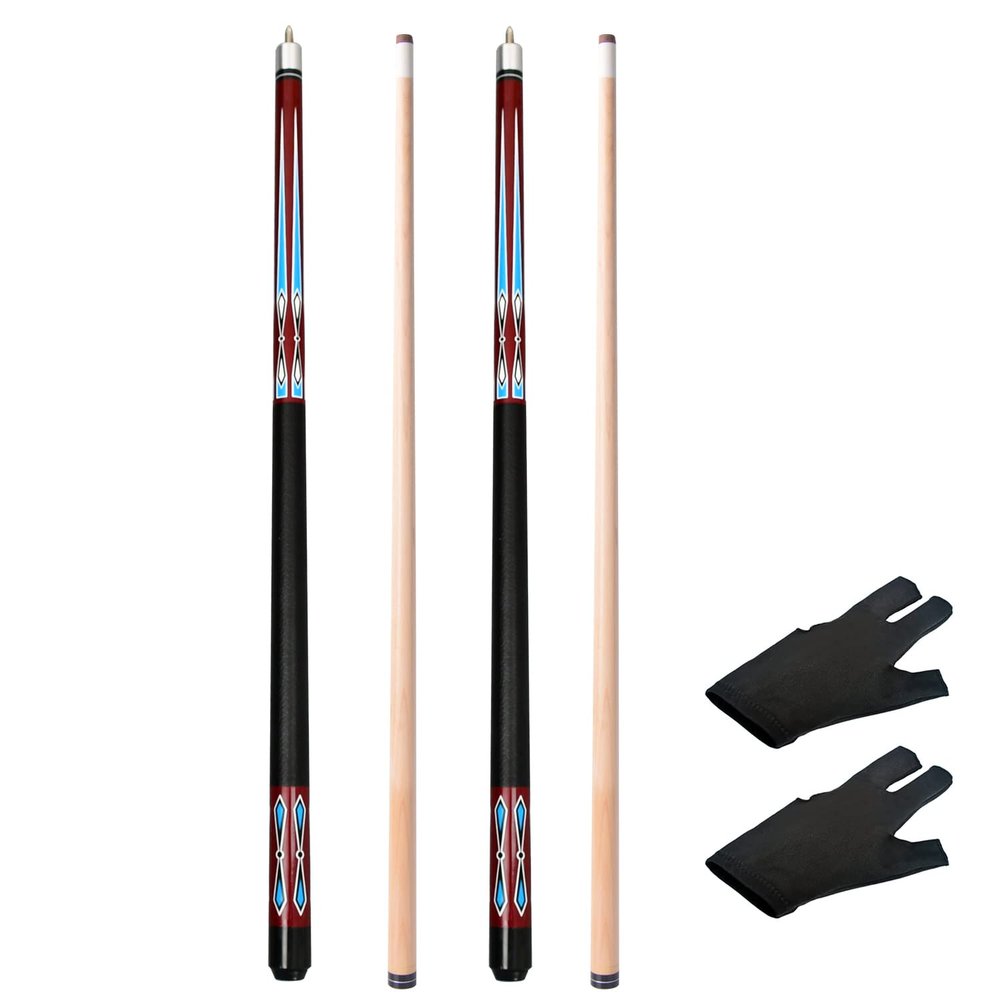 Set of 2 Pool Cues New 58" Billiard Pool Cue Sticks, Hardwood Canadian Maple Professional Billiard Pool Cue Stick 20 Oz(Red)