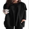Eytino Womens Plus Size Tops Casual Long Sleeve Crew Neck Oversized T Shirts with Pockets Solid Color Loose Tunics,5X Black view 1