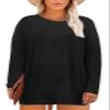 Eytino Womens Plus Size Tops Casual Long Sleeve Crew Neck Oversized T Shirts with Pockets Solid Color Loose Tunics,5X Black view 3