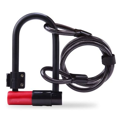 XIXIDIAN Bicycle U-Lock Cable Lock Set with 2 Copper Keys Anti-Theft Bicycle Lock Set Heavy Duty Steel Security Bike Cable ULock Set (Color : Red)