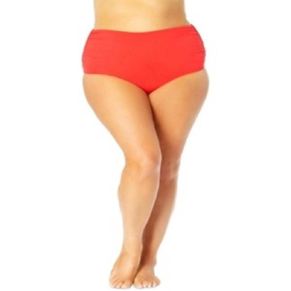 Anne Cole Women's Red Stretch Ruched Lined Convertible Full Coverage High Waisted Swimsuit Bottom 16W
