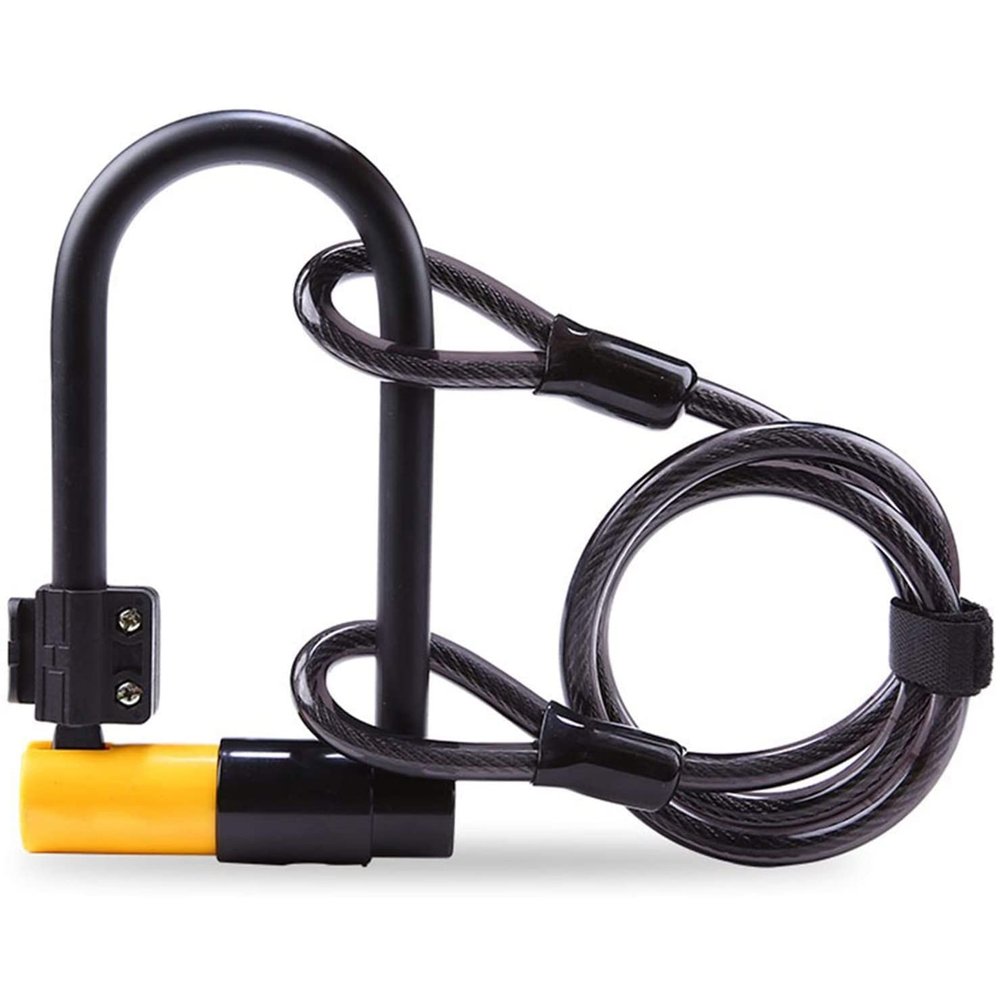XIXIDIAN Bicycle U-Lock Cable Lock Set with 2 Copper Keys Anti-Theft Bicycle Lock Set Heavy Duty Steel Security Bike Cable ULock Set (Color : Yellow)