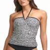 Calvin Klein Women's Black Printed V-Wire Removable Cups Stretch UV Protection Tie Halter Tankini Swimsuit Top XS view 1