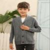 Boy's Sweater Cardigan Button Down Shawl Collar Cable Knitted Outwear Sweater Coats with Pockets Dark Grey view 2