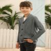 Boy's Sweater Cardigan Button Down Shawl Collar Cable Knitted Outwear Sweater Coats with Pockets Dark Grey view 3