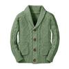 Boy's Sweater Cardigan Button Down Shawl Collar Cable Knitted Outwear Sweater Coats with Pockets Army Green
