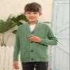 Boy's Sweater Cardigan Button Down Shawl Collar Cable Knitted Outwear Sweater Coats with Pockets Army Green view 2