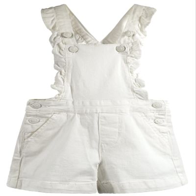 KIDSCOOL SPACE Girls Jeans Shorts,Ruffled Adjustable Straps Summer Denim Shortalls,White,7-8 Years