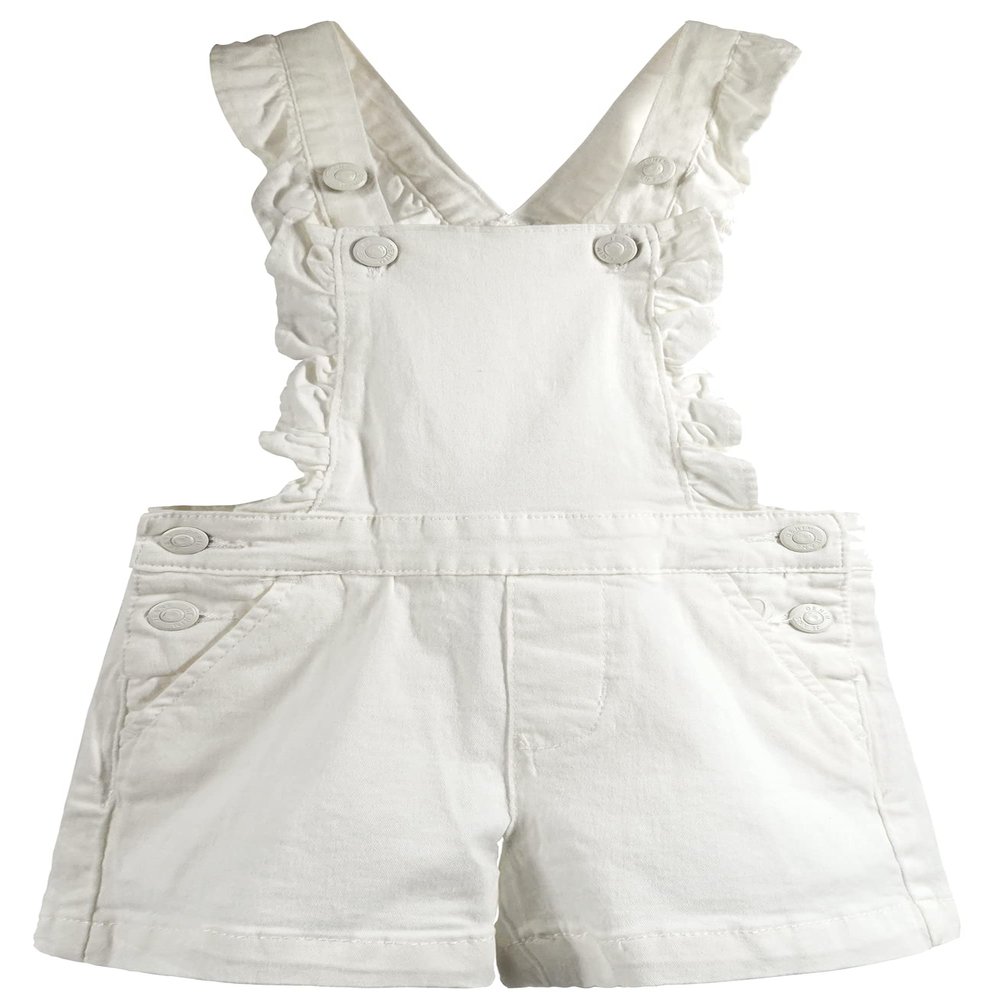 KIDSCOOL SPACE Girls Jeans Shorts,Ruffled Adjustable Straps Summer Denim Shortalls,White,7-8 Years
