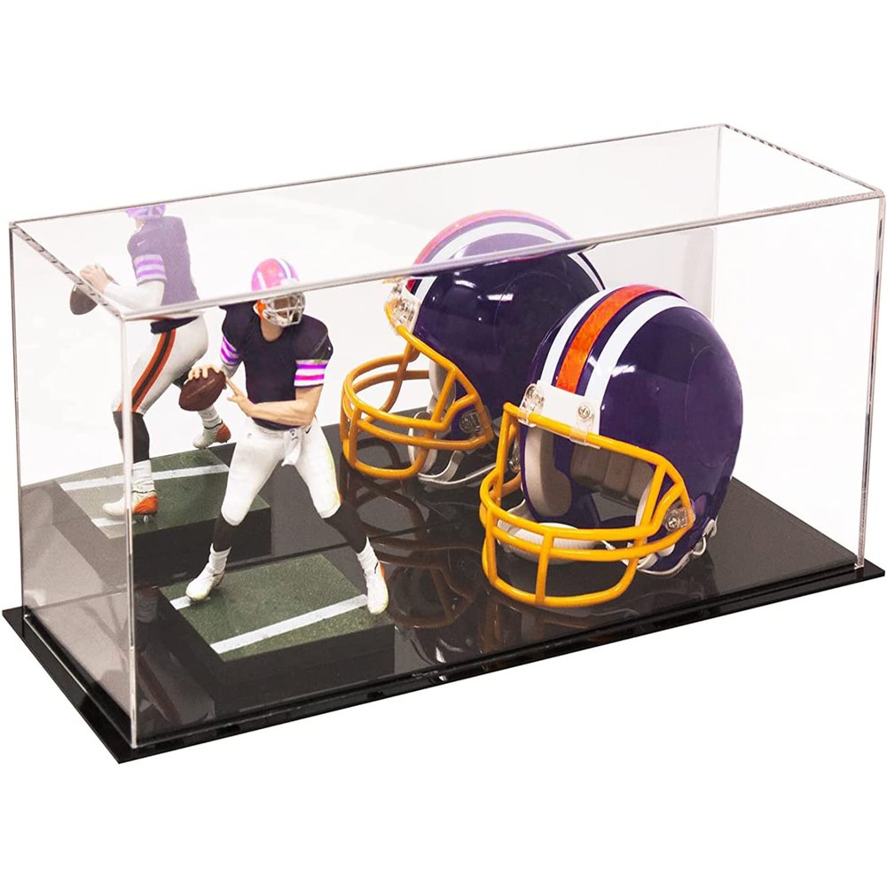 Better Display Cases Acrylic 2 Mini Football Helmet (not Full Size) Display Case with Mirror Case and Black Base (V46/A019)