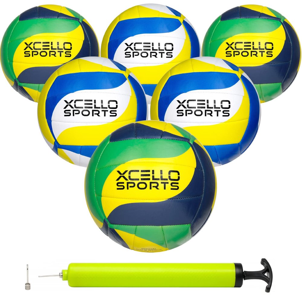 Volleyball Asstorted Graphics w/Pump Green/Navy/Yellow, Blue/Yellow/White (Pack of 6)