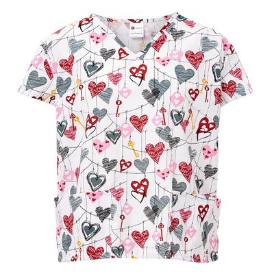 24/7 Comfort V-Neck Scrub Top with Pockets, Key to Heart White, Medium