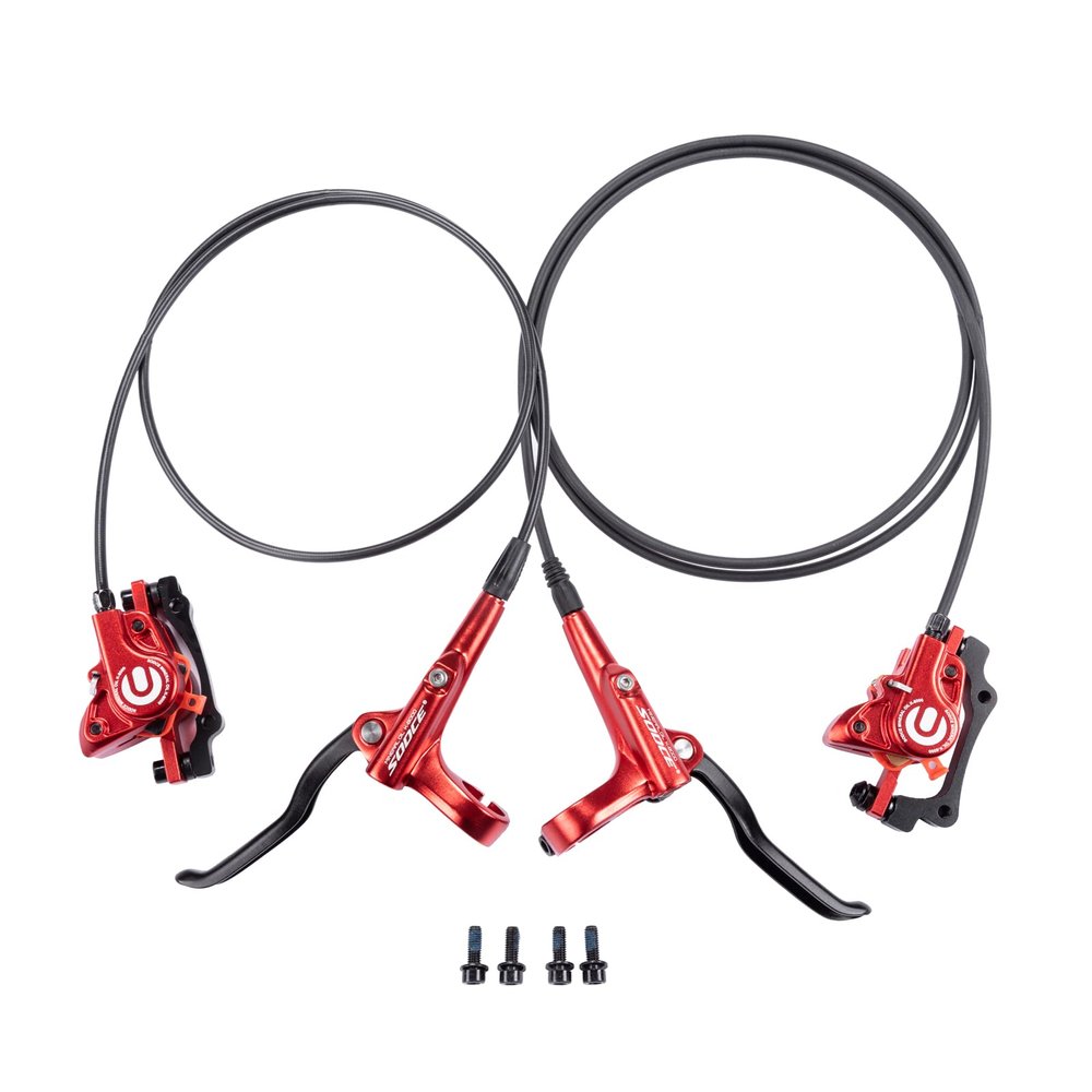 Cyclon MTB Hydraulic Disc Brakes Set, Black/Red Aluminum Alloy Hydraulic Brakes for Mountain Bike Left Front 1000mm Right Rear 1700mm Hydraulic Bicycle Brakes with is/PM Adapter Fit 160mm Rotor