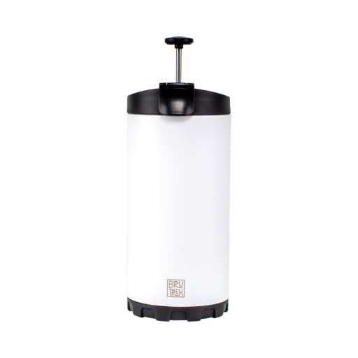 BruTrek by Planetary Design Steel Toe 3.0 Travel Coffee Press - Brew 20 fl.oz On The Go - No Spill Lid, Double Wall Vacuum Insulated Stays Hot for Hours, French Press Coffee (Snowflake White)