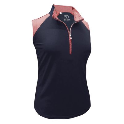 Monterey Club Women's Sun Stripe Contrast Sleeveless Golf Top #2353 (Navy/Venetian Red, X-Large)