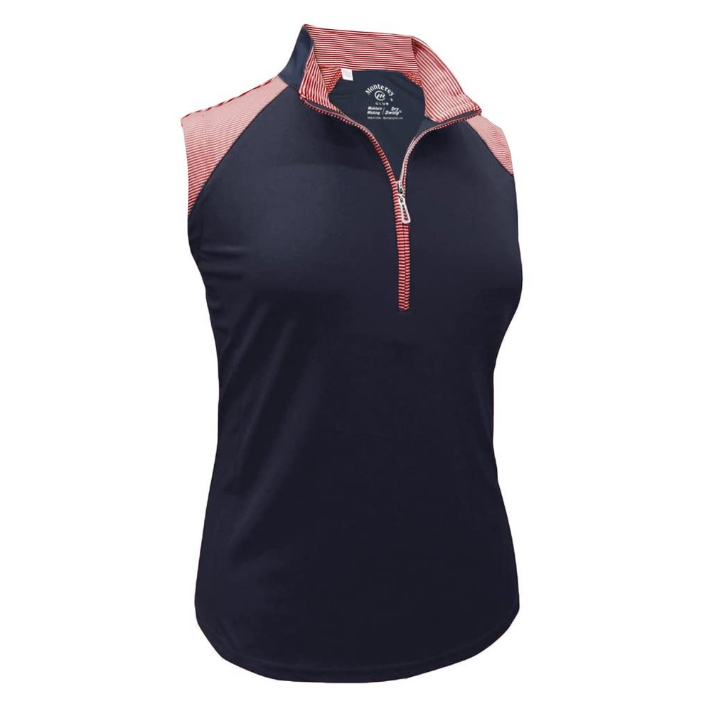 Monterey Club Women's Sun Stripe Contrast Sleeveless Golf Top #2353 (Navy/Venetian Red, X-Large)