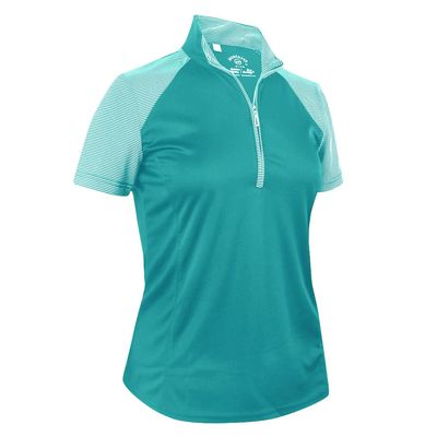 Monterey Club Women's Sun Stripe Contrast Golf Polo #2354 (Algiers Blue/Dark Teal, X-Large)