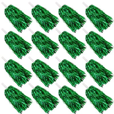 16PCS Cheerleading Pom Poms Metallic Foil Plastic Pom Poms with Baton Handle for Game Sports Squads Dancing Party Football Basketball Club Spirit Sports Stage Performance Celebration (Green)