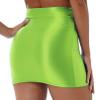 dPois Womens Shimmer Stretchy Micro Mini Skirt Oil Glossy High Waist Bandage Miniskirt Party Clubwear Fluorescent Green X-Large view 4