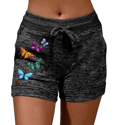 JOFOW Womens Summer Casual Print Shorts Lightweight Comfy Pajama Shorts Elastic White Sliding Shorts Softball Women (Black, L)