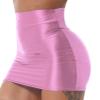 dPois Womens Shimmer Stretchy Micro Mini Skirt Oil Glossy High Waist Bandage Miniskirt Party Clubwear Pink Medium view 3