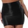 dPois Womens Shimmer Stretchy Micro Mini Skirt Oil Glossy High Waist Bandage Miniskirt Party Clubwear Black Medium view 2