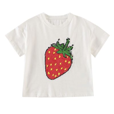 Dkygxwt Toddler Girls Short Sleeve T Shirt Kids Summer Casual Magic Changing Flip Sequins Tops Tee Shirts Clothes(White,5-6 Years)