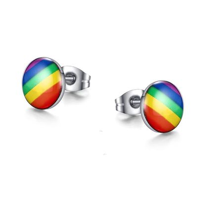 316L Stainless Steel Gay Lesbian Pride Rainbow Stud Earrings Round Triangle LGBT Rainbow Earrings Fashion Rainbow Ear Stud Earrings for Men Women-Style 2